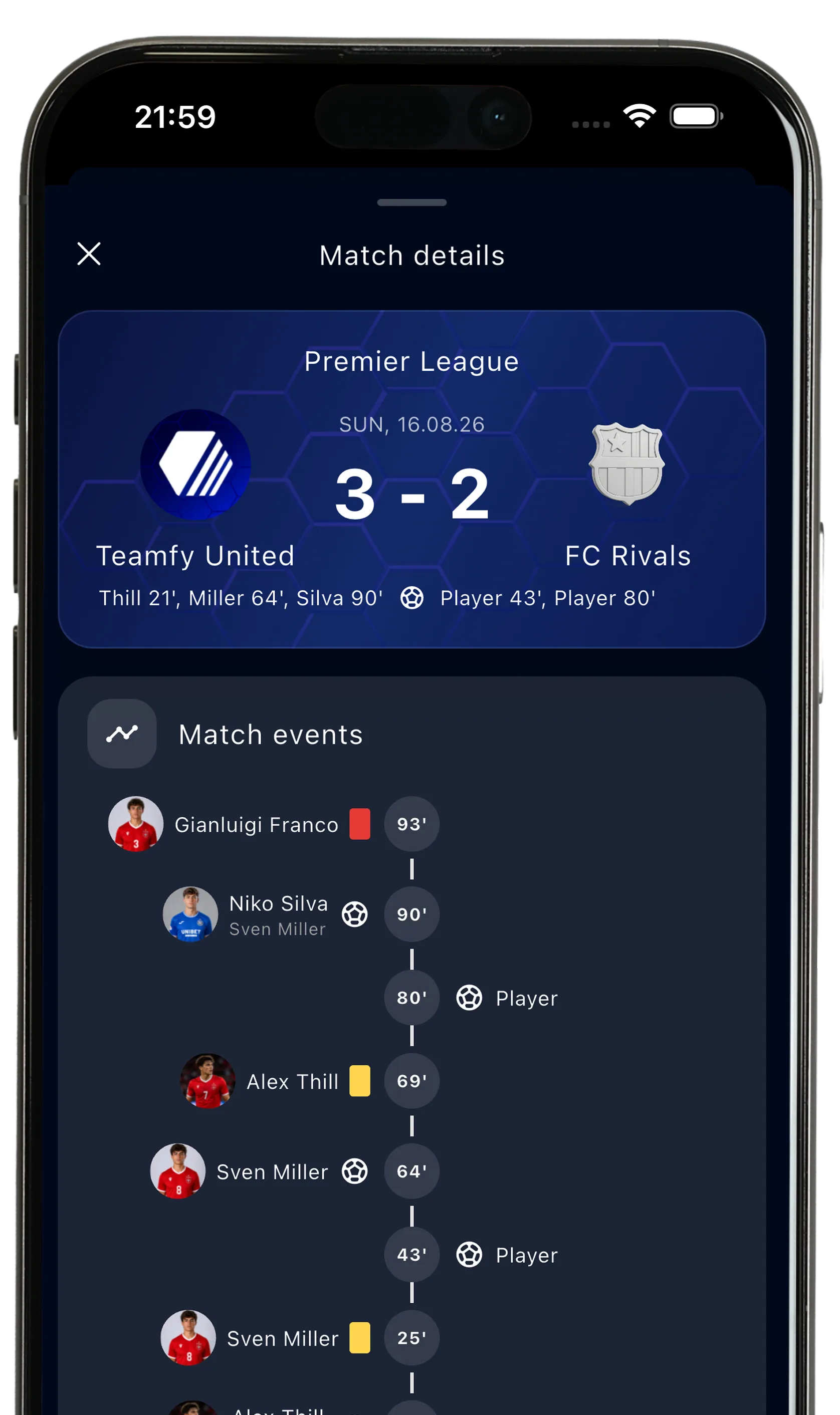 Live match tracking — Teamfy app screenshot