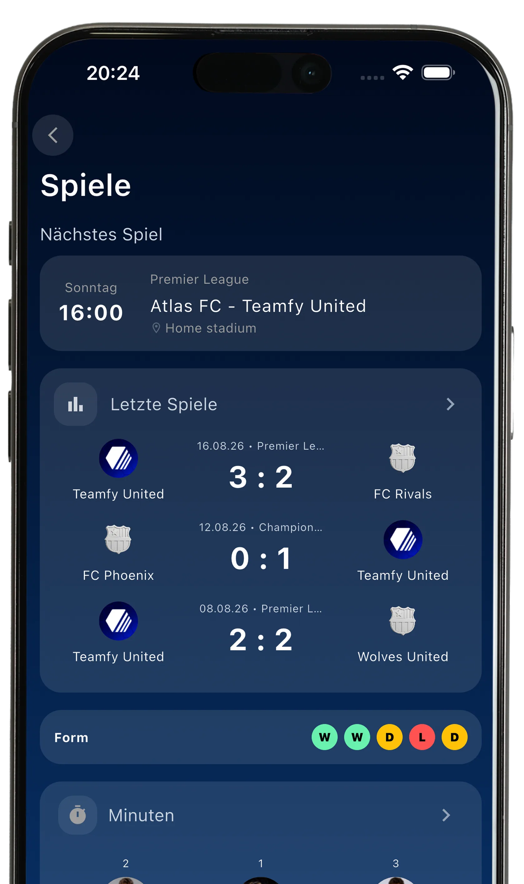 Team-Hub — Screenshot der Teamfy-App